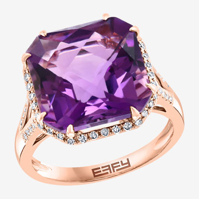 Effy Final Call Womens 1/5 CT. T.W. Diamond & Genuine Purple Amethyst 14K Rose Gold Cocktail Ring
