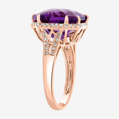 Effy Final Call Womens 1/5 CT. T.W. Diamond & Genuine Purple Amethyst 14K Rose Gold Cocktail Ring
