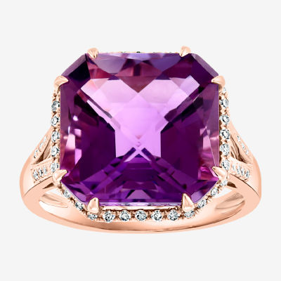 Effy Final Call Womens 1/5 CT. T.W. Diamond & Genuine Purple Amethyst 14K Rose Gold Cocktail Ring