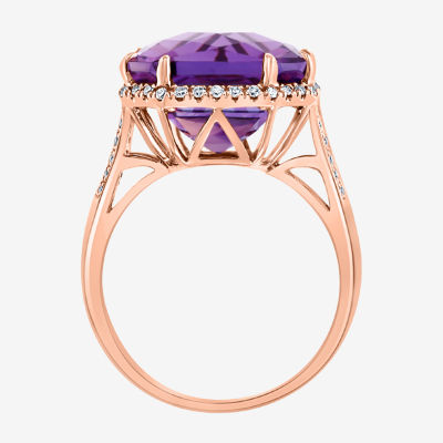 Effy Final Call Womens 1/5 CT. T.W. Diamond & Genuine Purple Amethyst 14K Rose Gold Cocktail Ring