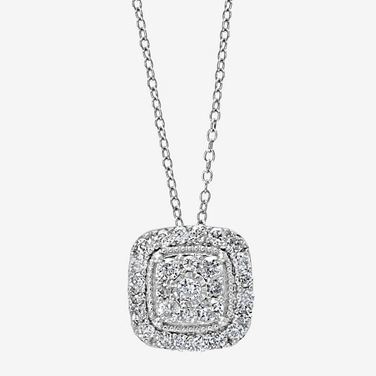 Effy  Womens 1/2 CT. T.W. Genuine Diamond Sterling Silver Pendant Necklace