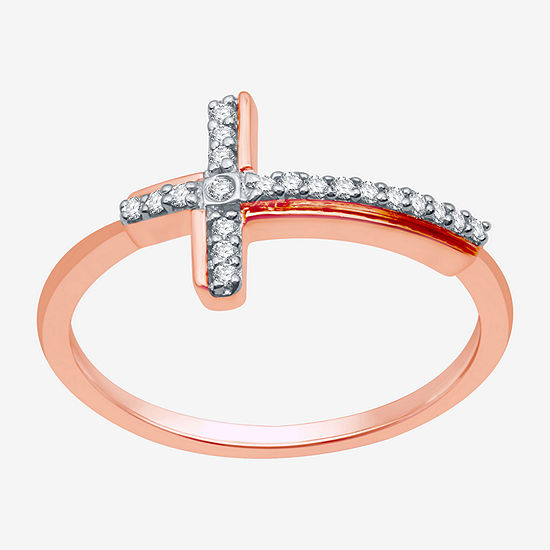 Limited Time Special! Stackable Womens 1/10 CT. T.W. Genuine Diamond 14K Rose Gold Over Silver Cross Cocktail Ring