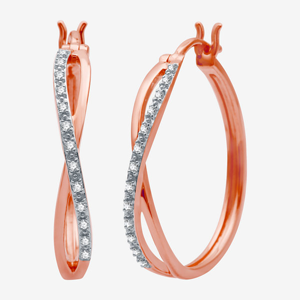 Limited Time Special! 1/10 CT. T.W. Genuine Diamond 14K Rose Gold Over Silver 22.8mm Hoop Earrings