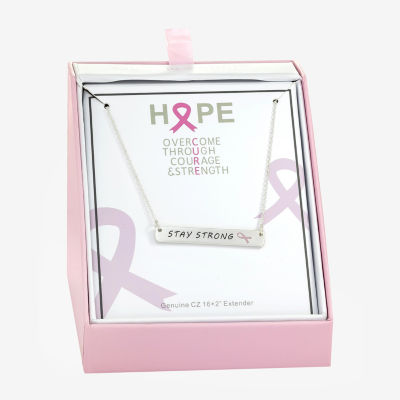 Sparkle Allure Breast Cancer Awareness Womens Pure Silver Over Brass Rectangular 16 Inch Pendant Necklace