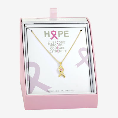 Sparkle Allure Breast Cancer Awareness Womens Pink Cubic Zirconia 14K Gold Over Brass 16 Inch Pendant Necklace