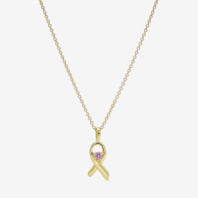 Sparkle Allure Breast Cancer Awareness Womens Pink Cubic Zirconia 14K Gold Over Brass 16 Inch Pendant Necklace