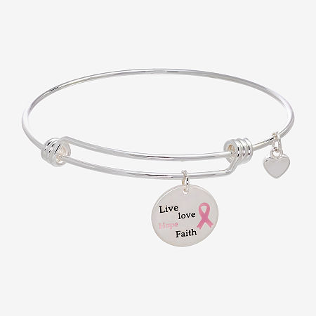 Sparkle Allure Breast Cancer Awareness Womens Link Pure Silver Over Brass Round Bangle Bracelet