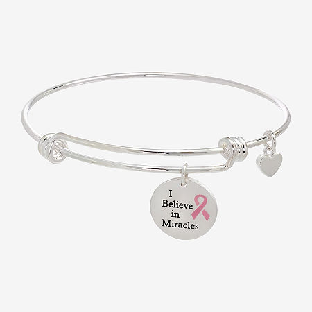 Sparkle Allure Breast Cancer Awareness Pure Silver Over Brass Semisolid Link Round Bangle Bracelet, One Size