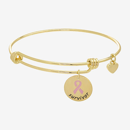 Sparkle Allure Breast Cancer Awareness Womens Link 14K Gold Over Brass Round Bangle Bracelet