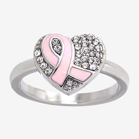 Sparkle Allure Breast Cancer Awareness Womens Crystal Stainless Steel Cocktail Ring, 8