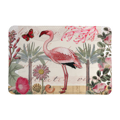 Laural Home Botanical Flamingo Memory Foam Bath Rug
