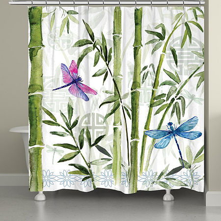 Laural Home Bamboo Dragonflies Shower Curtain, One Size, Green