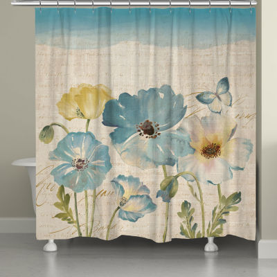 Laural Home Teal Poppies Shower Curtains