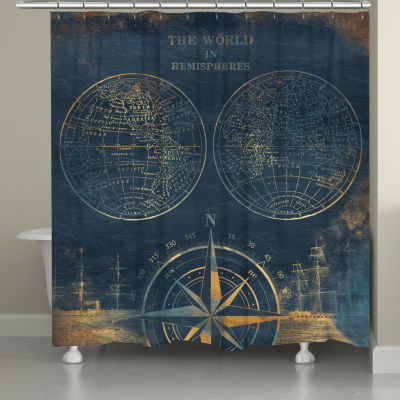 Laural Home Golden Compass Map Shower Curtain