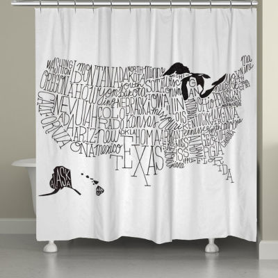 Laural Home Us Map Black & White Shower Curtains