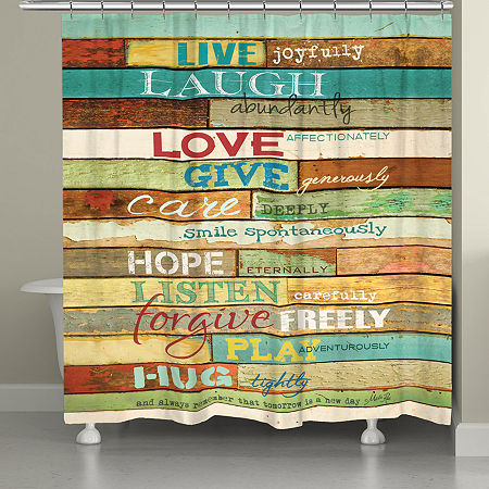 Laural Home Live Laugh Love Shower Curtain, One Size, Blue