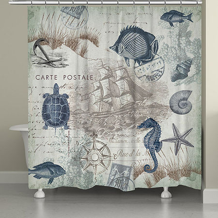 Laural Home Seaside Postcard Shower Curtain, One Size, Blue