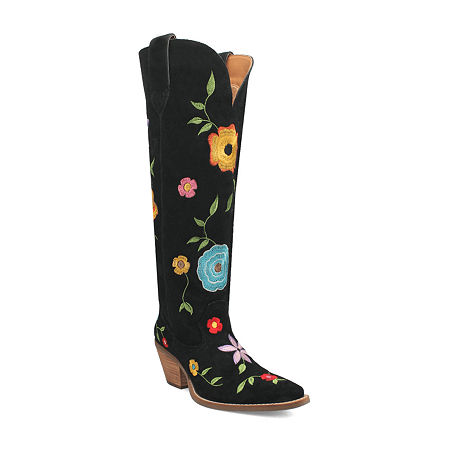 Dingo Womens Flower Power Stacked Heel Cowboy Boots, 10 Medium, Black