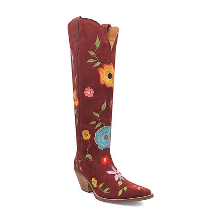 Dingo Womens Flower Power Stacked Heel Cowboy Boots, 8 Medium, Red