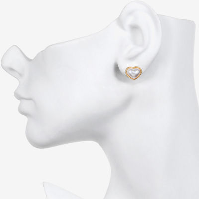 Bijoux Bar Delicates Gold Tone Simulated Pearl 10.1mm Heart Stud Earrings