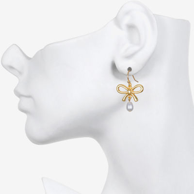 Bijoux Bar Delicates Gold Tone Simulated Pearl Bow Drop Earrings