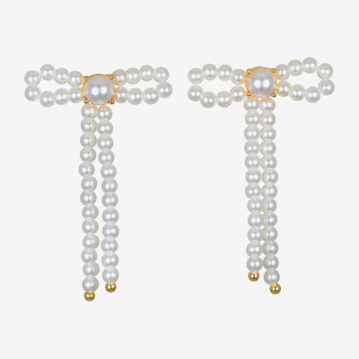 Bijoux Bar Delicates Gold Tone Simulated Pearl Bow Drop Earrings