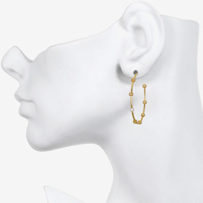 Bijoux Bar Delicates Gold Tone Simulated Pearl Round Hoop Earrings