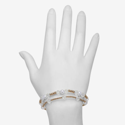 Bijoux Bar Delicates Gold Tone 2-pc. Simulated Pearl Round Stretch Bracelet