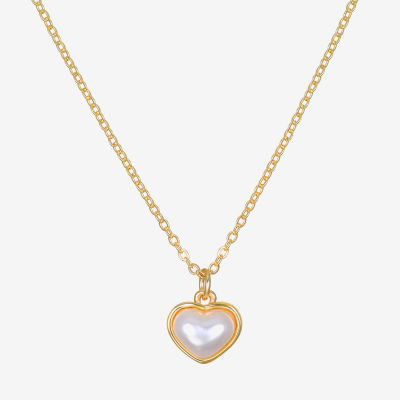 Bijoux Bar Delicates Gold Tone Simulated Pearl 16 Inch Link Heart Pendant Necklace