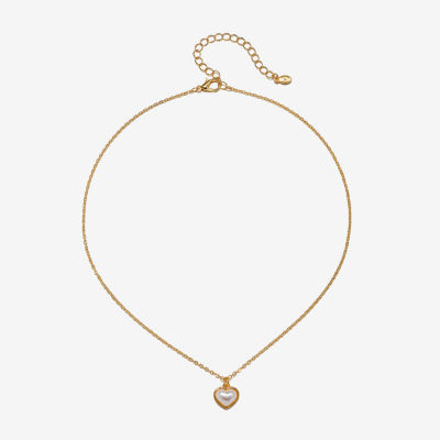 Bijoux Bar Delicates Gold Tone Simulated Pearl 16 Inch Link Heart Pendant Necklace