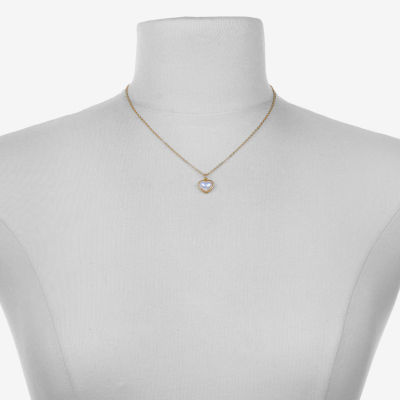 Bijoux Bar Delicates Gold Tone Simulated Pearl 16 Inch Link Heart Pendant Necklace