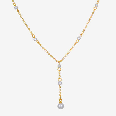 Bijoux Bar Delicates Gold Tone Simulated Pearl 16 Inch Link Round Y Necklace