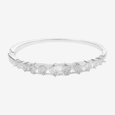 Sparkle Allure Womens Cubic Zirconia Silver Tone Pure Silver Over Brass Square Bangle Bracelet