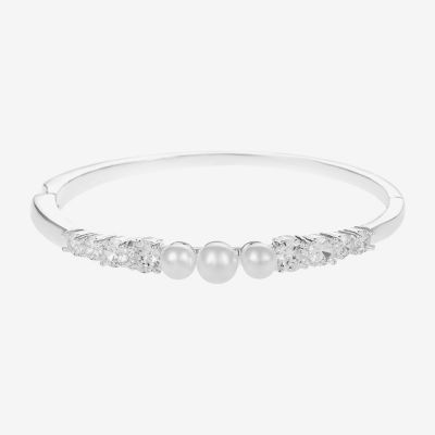 Sparkle Allure Pure Silver Over Brass Round Bangle Bracelet