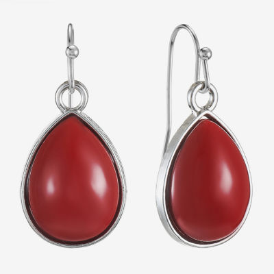 Mixit Silver Tone Womens Red Drop Earrings
