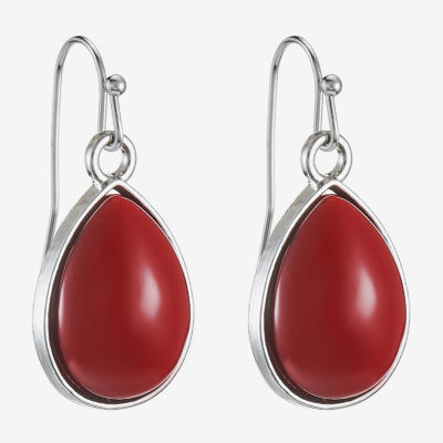 Mixit Silver Tone Womens Red Drop Earrings