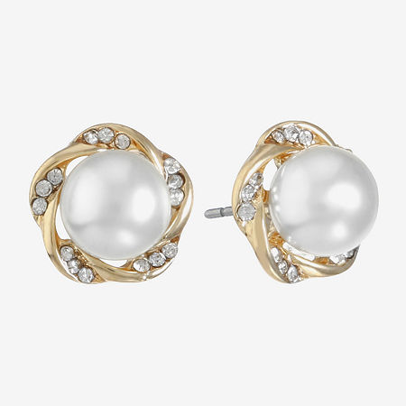 Monet Jewelry White Simulated Pearl 19.5mm Stud Earrings In Gold