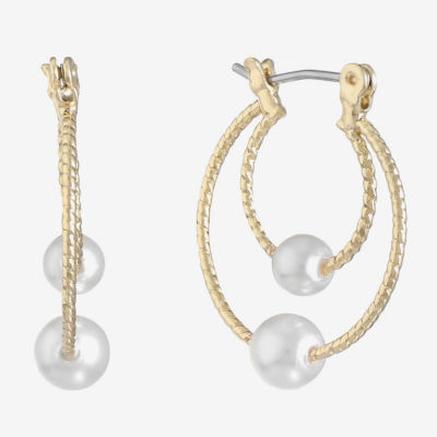 Monet Jewelry Simulated Pearl Hoop Earrings