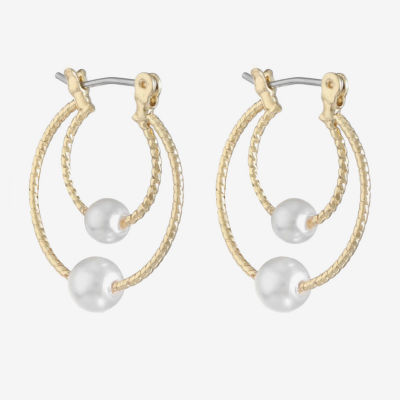 Monet Jewelry Simulated Pearl Hoop Earrings