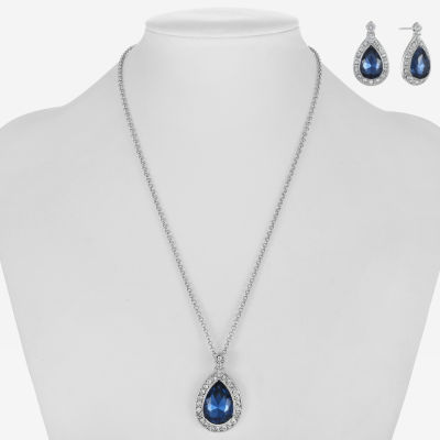 Monet Jewelry Pendant Necklace And Drop Earring Blue Silver Tone 2-pc. Jewelry Set