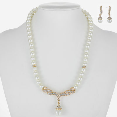 Monet Jewelry Y Necklace And Drop Earring 2-pc. Simulated Pearl Jewelry Set