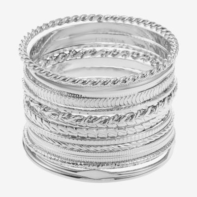 Liz Claiborne® Silver-Tone Textured Bangle Set