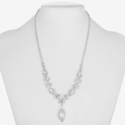 Monet Jewelry Silver Tone Crystal 17 Inch Rolo Y Necklace