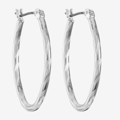 Liz Claiborne® Silver-Tone, Textured Oval Hoop Earrings