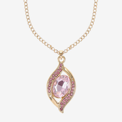 Monet Jewelry Pave Pendant Necklace And Drop Earring Womens Pink 2-pc. Jewelry Set