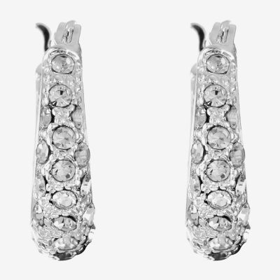 Monet® Silver-Tone Pavé Crystal Hoop Earrings