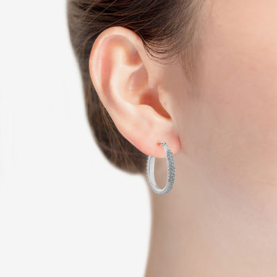 Monet® Silver-Tone Crystal Oval Hoop Earrings