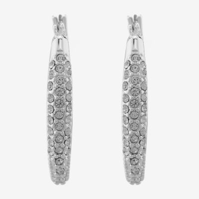 Monet® Silver-Tone Crystal Oval Hoop Earrings