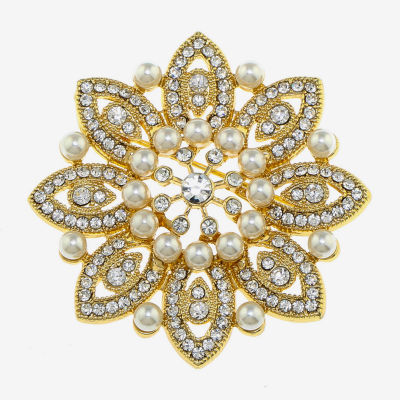 Monet® Gold-Tone Crystal and Simulated Pearl Snowflake Pin