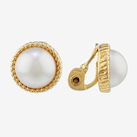 Monet Jewelry Womens Simulated Pearl Clip On Earrings In Gold